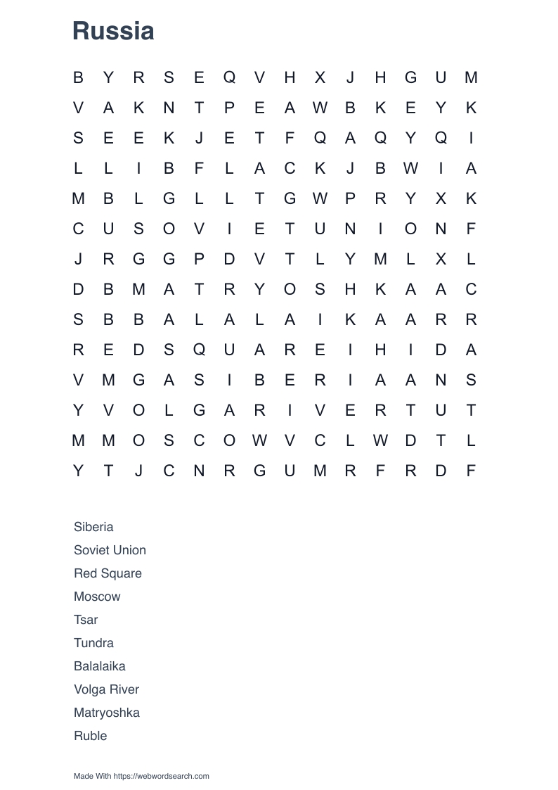 Russia Word Search