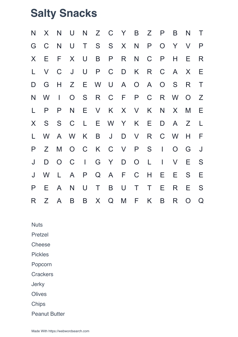 Salty Snacks Word Search