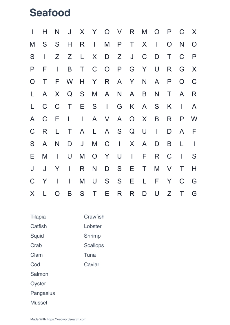 Seafood Word Search