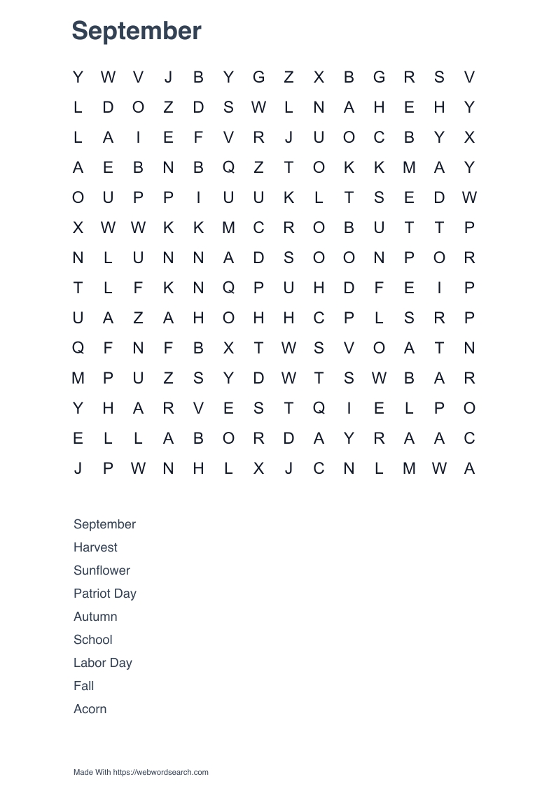 September Word Search