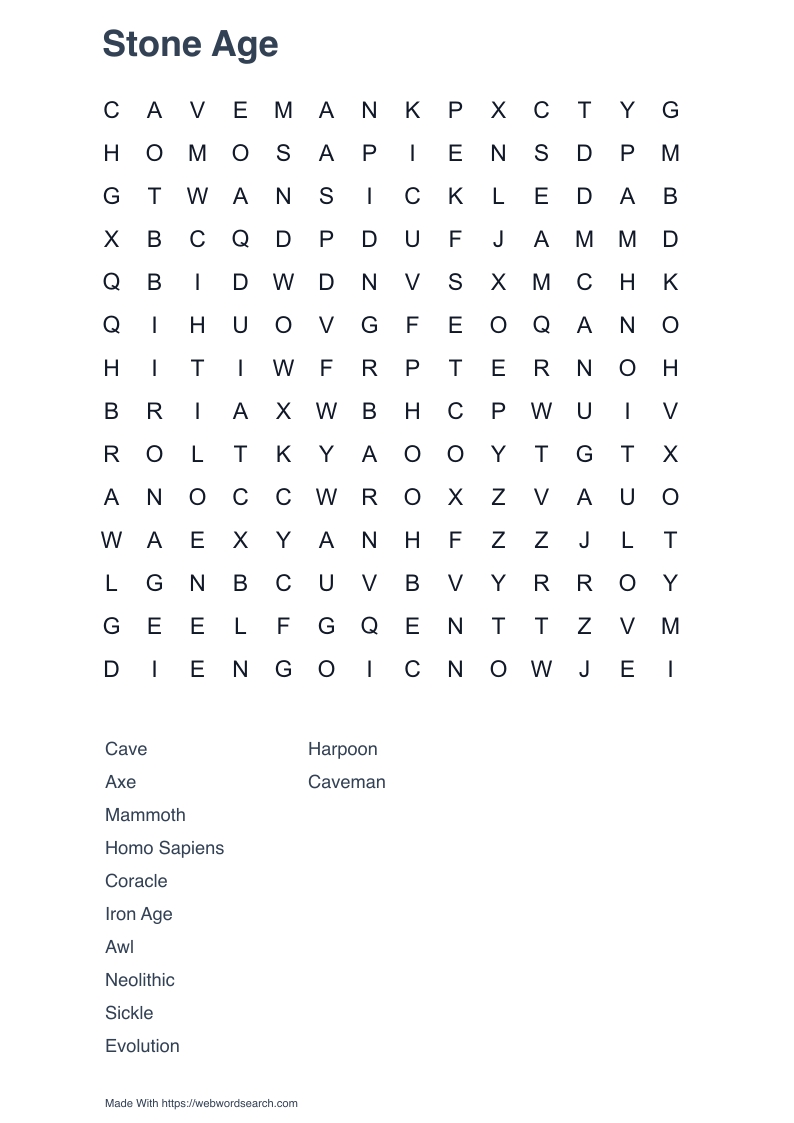 Stone Age Word Search