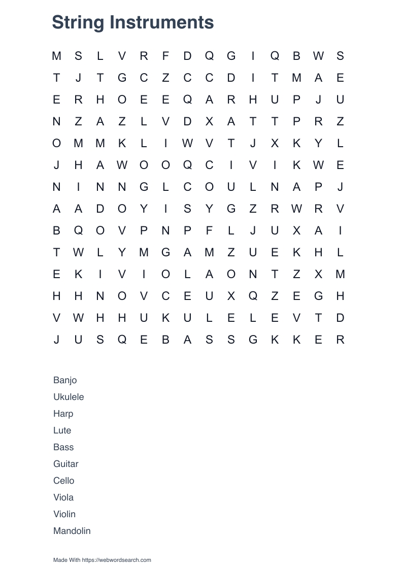 String Instruments Word Search