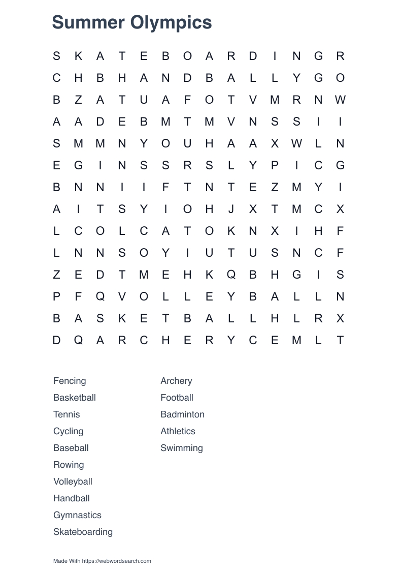 Summer Olympics Word Search