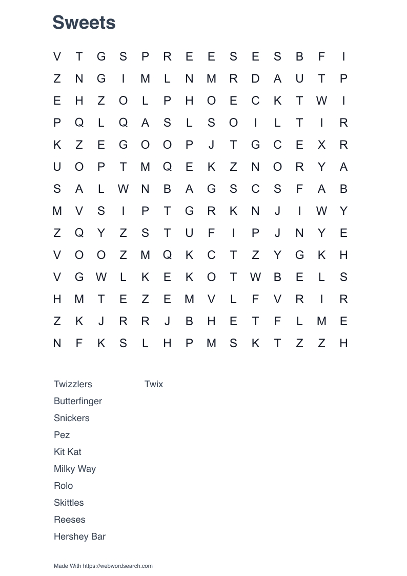 Sweets Word Search
