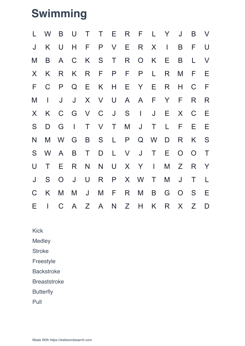 Swimming Word Search