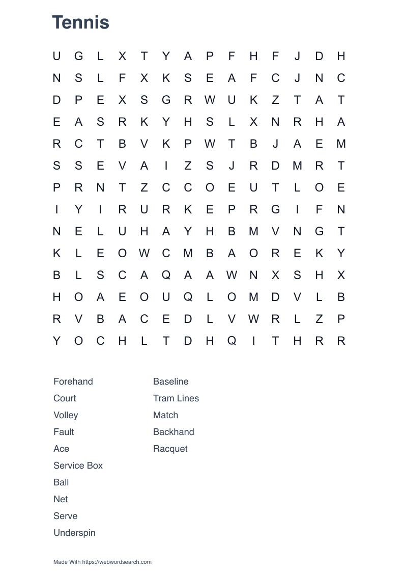 Tennis Word Search