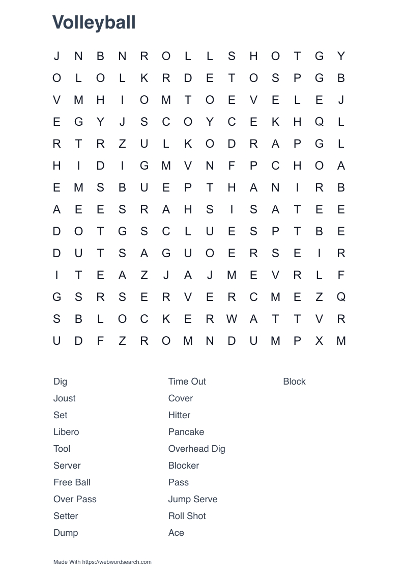 Volleyball Word Search