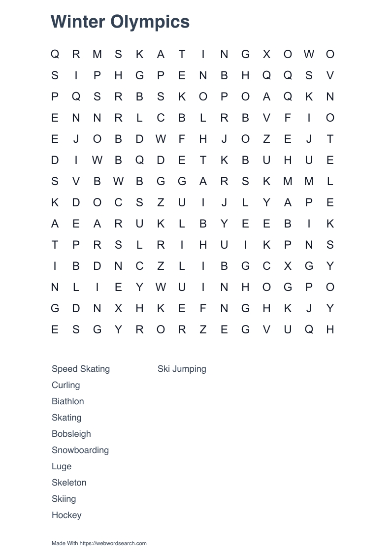 Winter Olympics Word Search